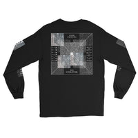 BLACK LONG SLEEVE WITH SECURITY PATTERNS OVERLAID WITH "DARK PATTERN" TEXT